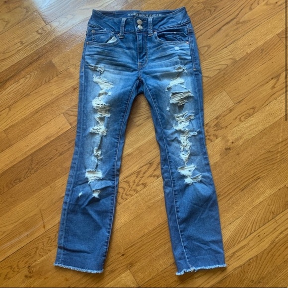 American Eagle distressed artist crop jeans - Picture 2 of 6